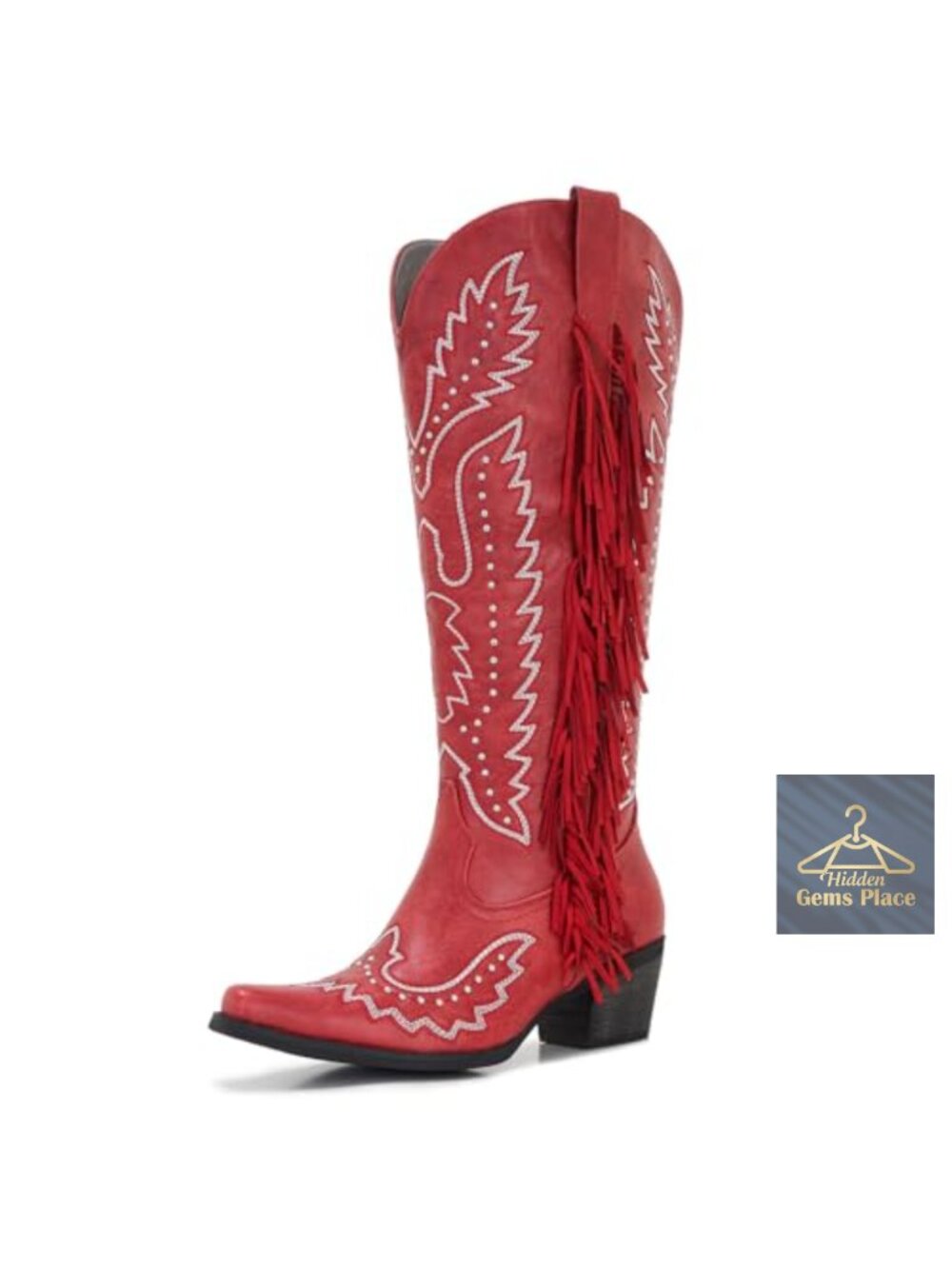 Wide Calf Western Cowboy Boots Fringe Studded Cowgirl Plus Size Low Heel Square